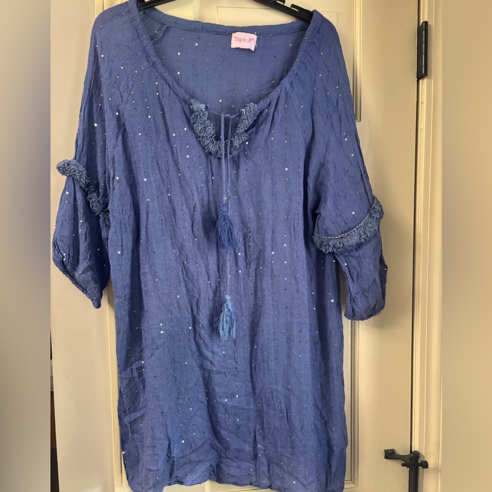 Blue Women's Top with Tassel Detail